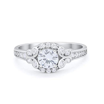Vintage Style Wedding Bridal Ring Simulated CZ 925 Sterling Silver